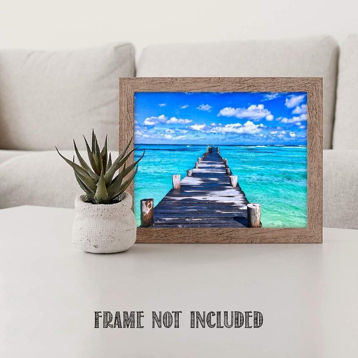 Dock Across the Ocean - 8 x 10" Print Wall Art Ready to Frame. Home D?cor, Office D?cor, Beach Decor &amp; Unique Wall Print. Great Addition for Tropical Decor &amp; Parties. Perfect Gift for Beach Lovers