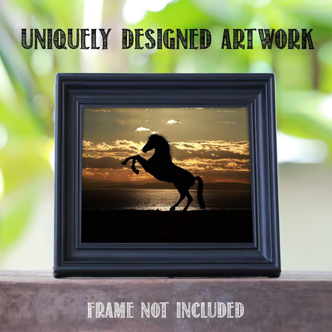 Majestic Horse at Sunset - 8 x 10 Print Wall Art- Ready to Frame- Home D?cor, Office D?cor &amp; Wall Prints for Animal, Horse &amp; Beach Theme Wall Decor. Feel the Power of the Stallion Rearing Up!