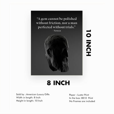Seneca-"A Gem Cannot Be Polished Without Friction"-Motivational History Quotes Wall Art -8 x 10" Vintage Portrait Typography Print -Ready to Frame. Inspirational Home-Office-Classroom-Cave Decor!