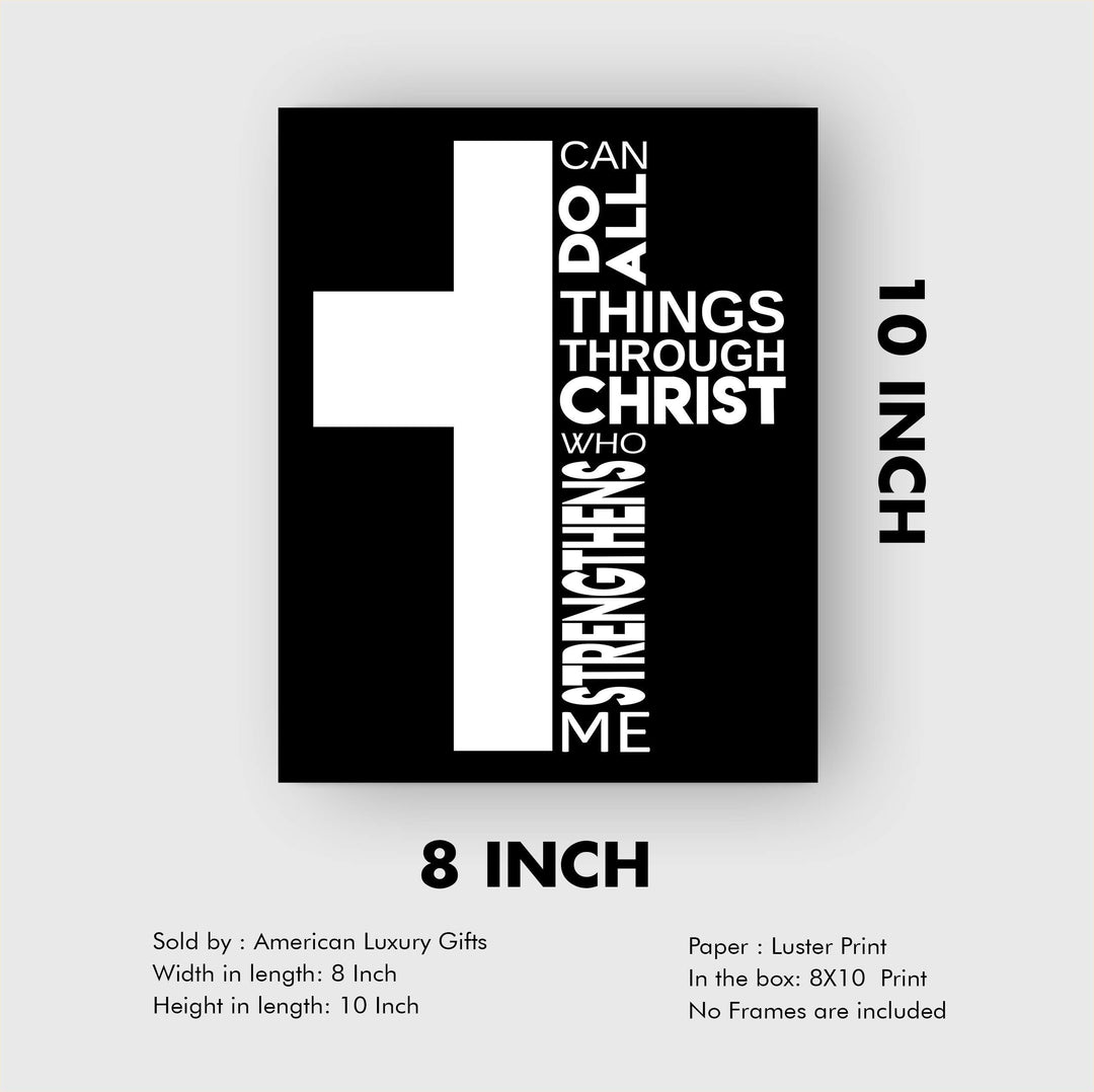 I Can Do All Things Through Christ Who Strengthens Me-Bible Verse Cross Wall Art -8 x 10" Scripture Wall Print-Ready to Frame. Home-Office-Church Decor. Philippians 4:13. Perfect Christian Gift!