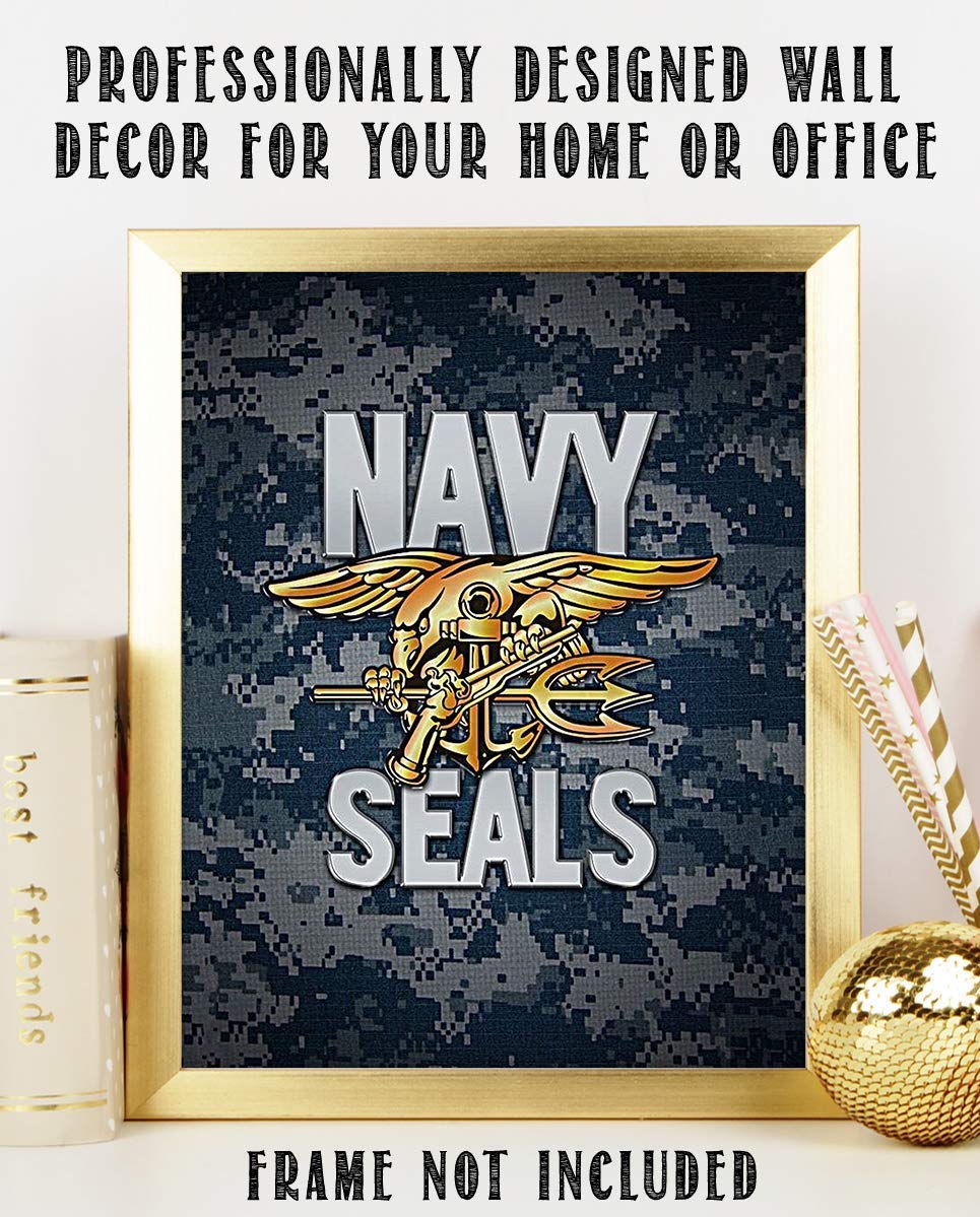 Navy Seals Trident Logo Print- 8 x 10"- Wall Art Prints-Ready To Frame- Official Navy Seals Trident On Camo-Replica Poster Print. Home Decor-Office Decor-Military Decor. Pride For Some of the Best.