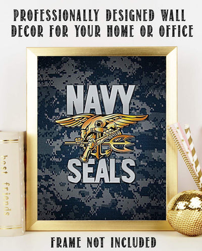 Navy Seals Trident Logo Print- 8 x 10"- Wall Art Prints-Ready To Frame- Official Navy Seals Trident On Camo-Replica Poster Print. Home Decor-Office Decor-Military Decor. Pride For Some of the Best.