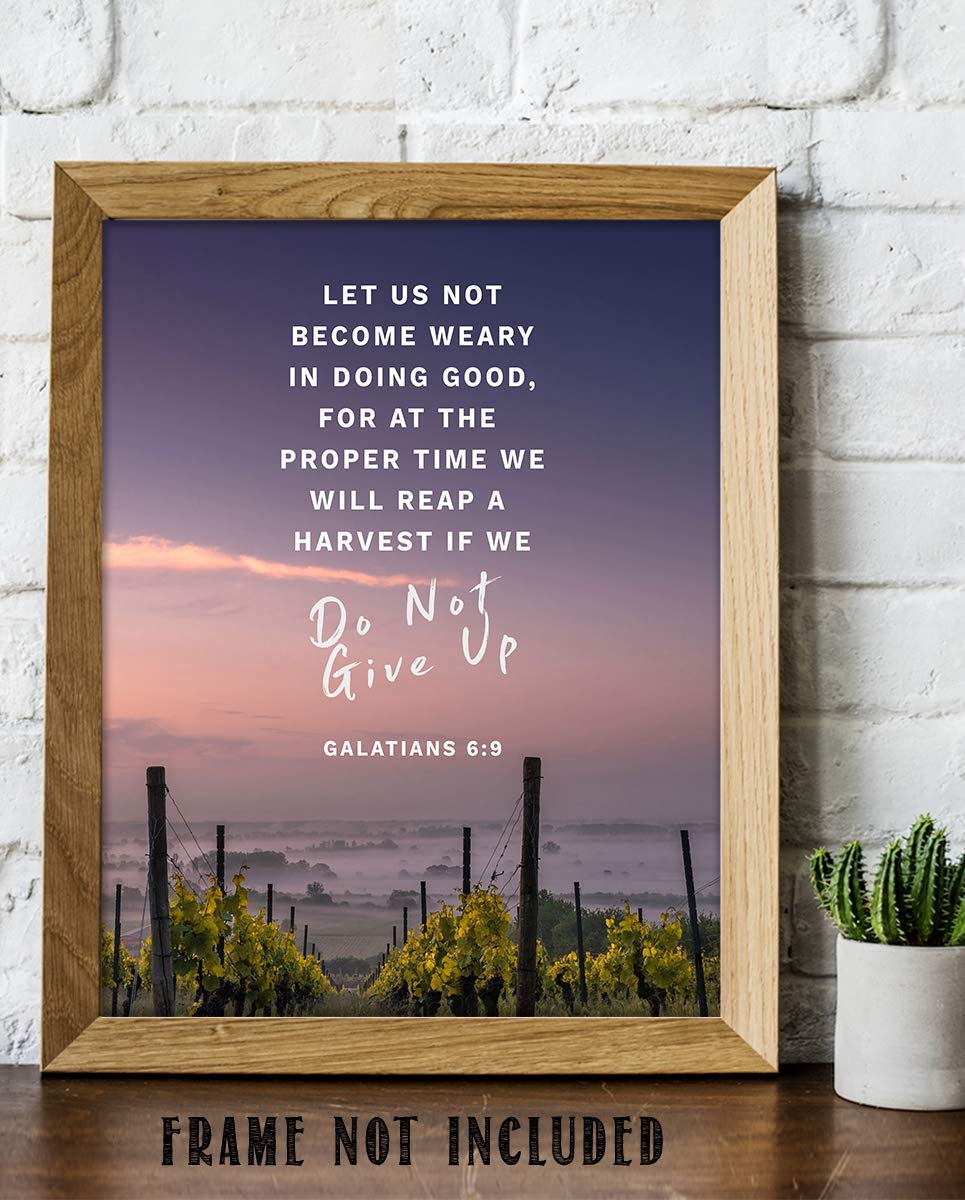 Let Us Not Become Weary- Do Not Give Up- Gal. 6:9- Bible Verse Wall Art- 8x10"-Sunset Vineyards-Scripture Wall Print- Ready to Frame. Home D?cor-Office D?cor-Christian Gifts. The Harvest is Coming!