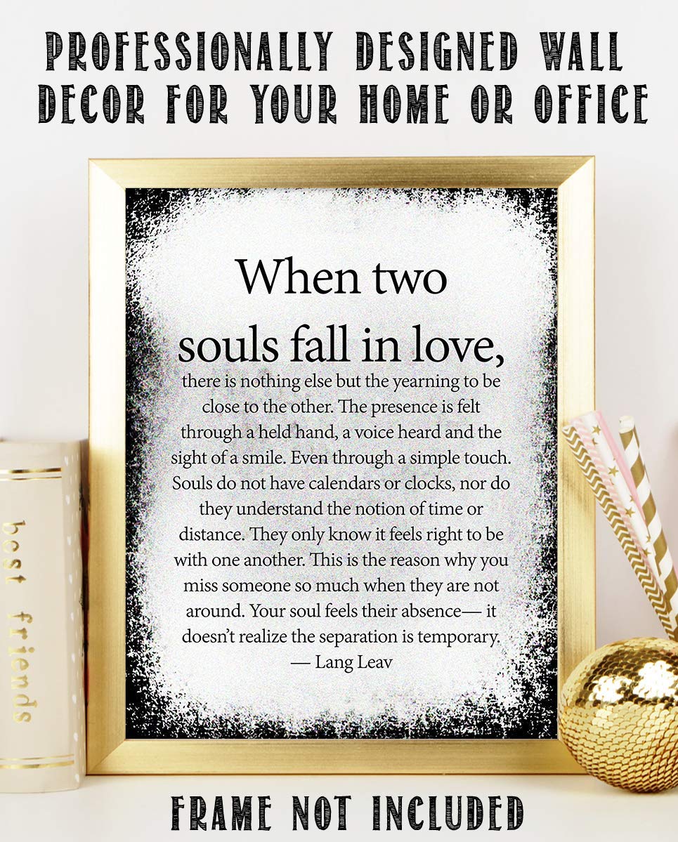 When Two Souls Fall in Love- Love Wall Art Print-8 x 10" Wall Decor-Ready to Frame. Distressed Love Letter Print by Lang Leav. Home-Bedroom-Romantic Decor. Lasting Loving Gift Expressing Feelings.