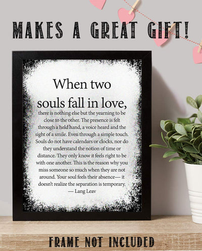 When Two Souls Fall in Love- Love Wall Art Print-8 x 10" Wall Decor-Ready to Frame. Distressed Love Letter Print by Lang Leav. Home-Bedroom-Romantic Decor. Lasting Loving Gift Expressing Feelings.
