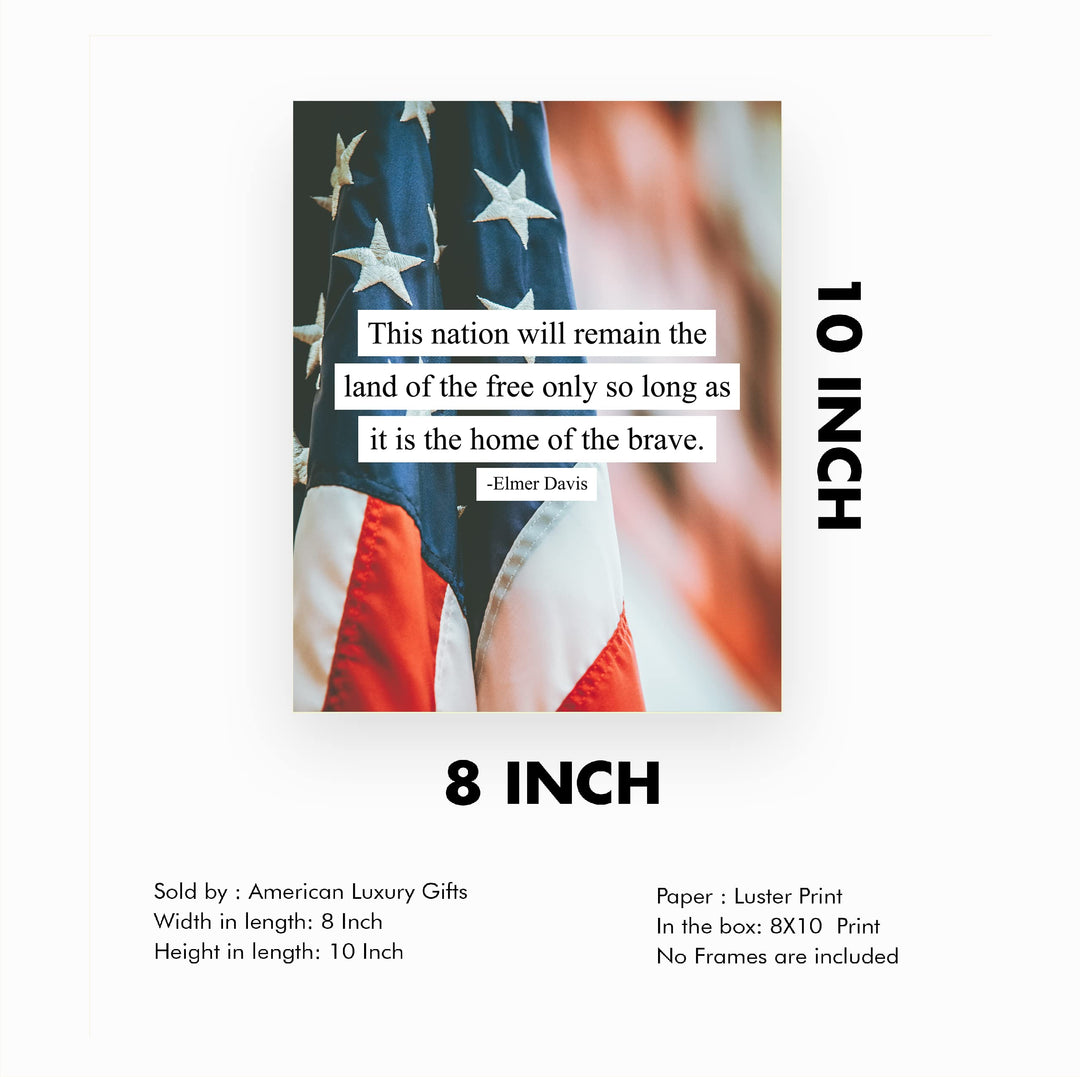This Nation Will Remain the Land of the Free- American Flag Wall Art -8x10" Patriotic USA Pride Print -Ready to Frame. Home-Office-Bar-Cave Decor! Great Gift for Military-Veterans &amp; All Patriots!