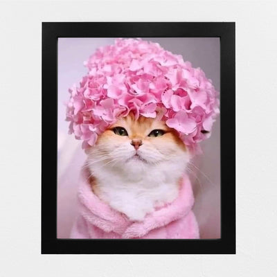 Cute Kitty Flower Hat 8 x 10"s Print Wall Art- Ready to Frame- Home Decor, Bedroom & Modern Wall Prints for Animal & Feline Theme Wall Decor. Fun Print. Great Gift For Cat Lovers.