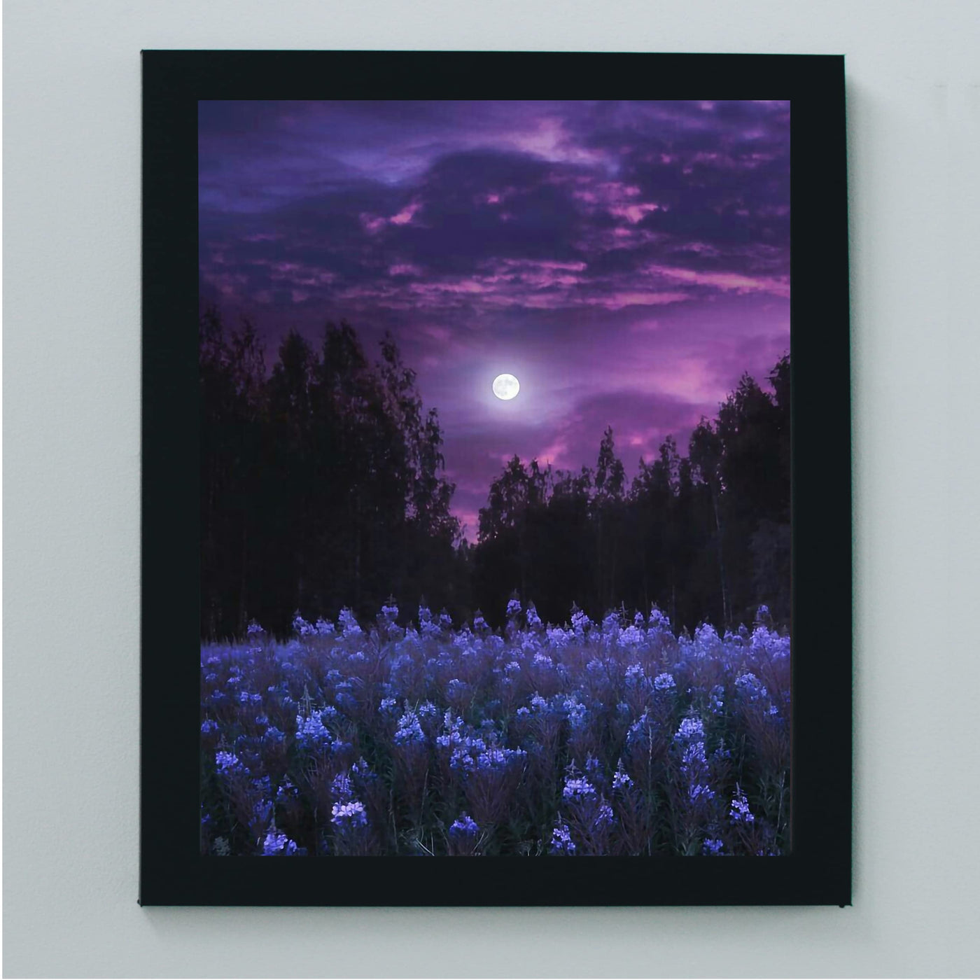 Moon in Lavender Field Inspirational Wall Art -8 x 10" Purple Full Moon Over Flower Field Picture Print -Ready to Frame. Home-Office-Living Room Decor. Perfect for Nature Themes & Relaxing Prints.