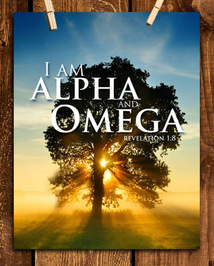 I AM ALPHA and OMEGA- Revelation 1:8- Bible Verse Wall Art- 8 x 10"-Sunrise Tree-Scripture Wall Print- Ready to Frame. Home D?cor-Office D?cor-Christian Gifts. The Beginning &amp; The End!