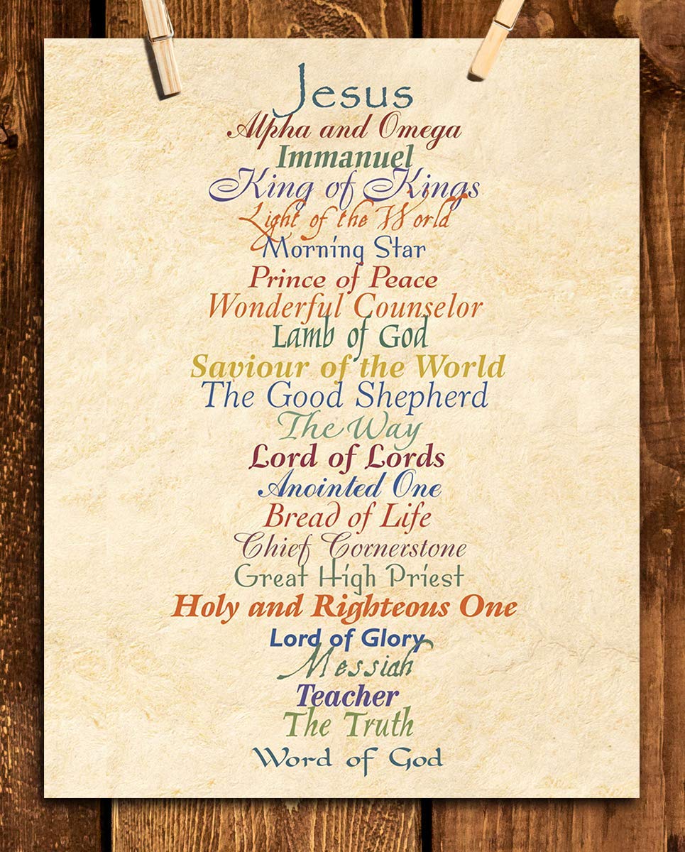 Names of Jesus- King, Prince, Lamb.- Bible Wall Art. 10 x 8"-Scripture Wall Print-Ready to Frame. Modern Typographic-Parchment Print Design. Home-Office-Church D?cor. Beautiful Christian Gift.