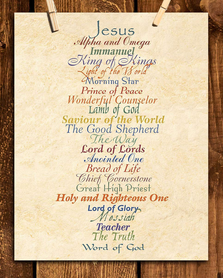 Names of Jesus- King, Prince, Lamb.- Bible Wall Art. 10 x 8"-Scripture Wall Print-Ready to Frame. Modern Typographic-Parchment Print Design. Home-Office-Church D?cor. Beautiful Christian Gift.