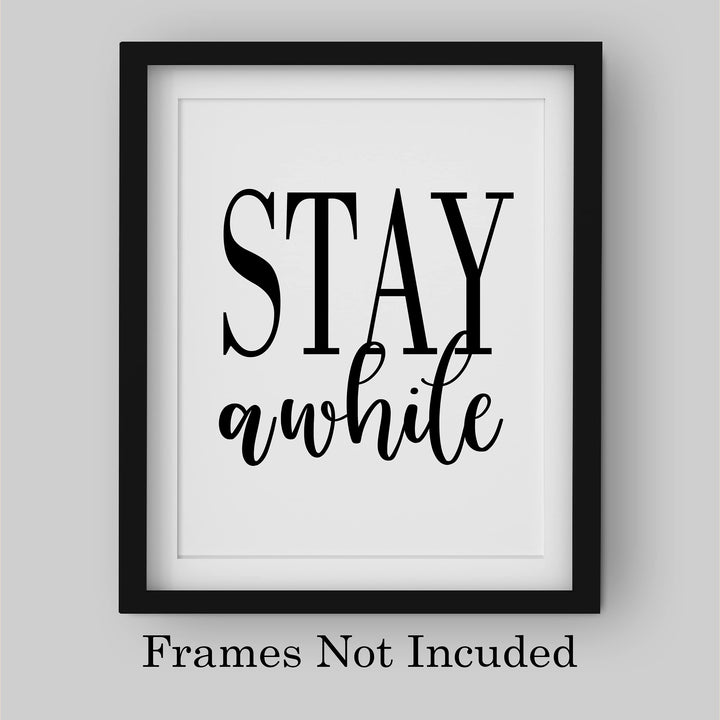 Stay Awhile-Welcome Sign Wall Art -8 x 10" Country Rustic Print -Ready to Frame. Modern Farmhouse Design. Home-Entry-Guest Room Decor. Perfect Decoration for the Cabin-Lake-Beach House! Great Gift!