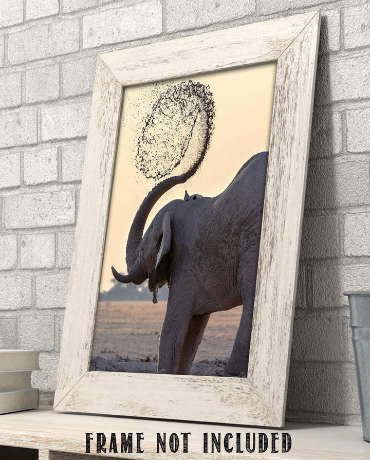 Elephant Shower At Watering Hole- 8 x 10" Print Wall Art- Ready to Frame- Home D?cor, Nursery D?cor &amp; Wall Prints for Animal Themes &amp; Children&