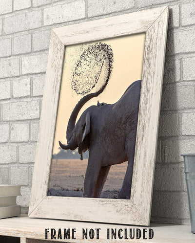 Elephant Shower At Watering Hole- 8 x 10" Print Wall Art- Ready to Frame- Home D?cor, Nursery D?cor & Wall Prints for Animal Themes & Children's Bedroom Wall Decor. Great Natural Wildlife Photo!
