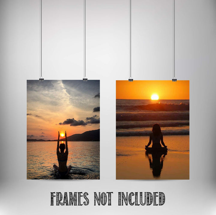 Yoga-Beach Zen at Sunset - 2 Image Set- 8 x 10"s Print Wall Art Ready to Frame. Home D?cor, Office D?cor &amp; Wall Print. Make a Perfect Inspiration Gift for Yoga &amp; Beach Lovers