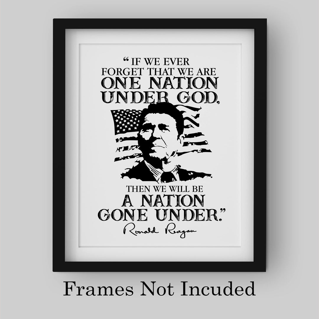 If We Forget We Are One Nation Under God-Ronald Reagan Quotes Wall Art -8x10" American Flag Silhouette Print-Ready to Frame. Presidential Home-Office-School Decor. Perfect Patriotic-Christian Gift!