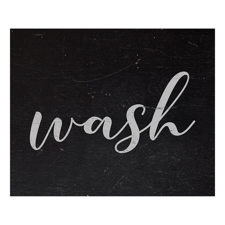 Floss-Brush-Flush-Wash Funny Bathroom Decor-Set of (4)-10 x 8" Typographic Wall Prints-Ready to Frame. Rustic Farmhouse Design. Humorous Signs-Fun Home-Guest Bathroom Decor! Printed on Photo Paper.