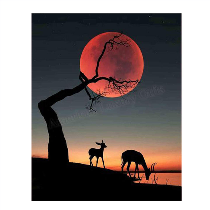 Orange Moon Sunset- 8 x 10"- Print Wall Art- Ready to Frame. Home D?cor, Office D?cor &amp; Nursery Decor. Perfect Evening Sunset with Tree Holding Magical Moon. Great Gift for Nature Art Lovers.