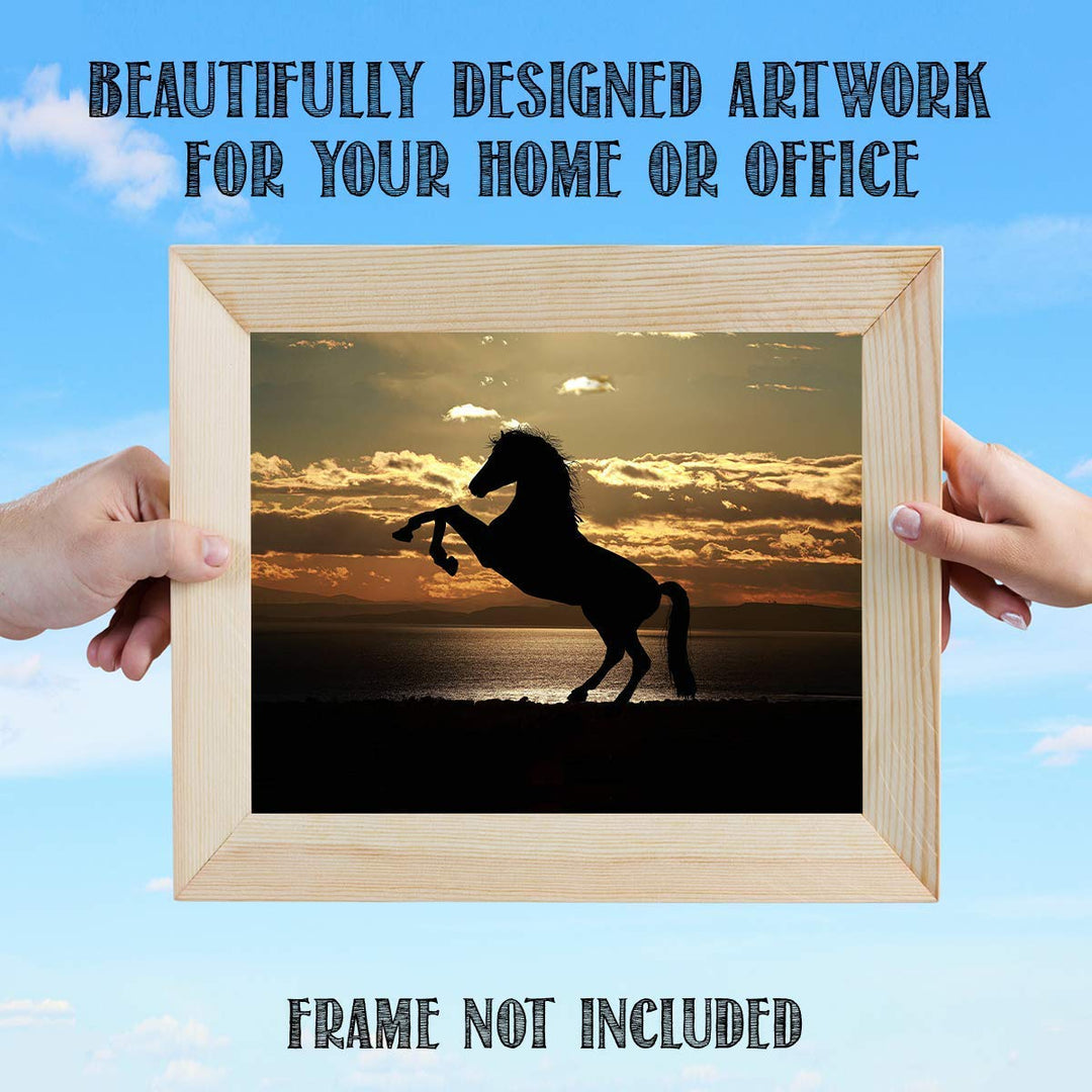 Majestic Horse at Sunset - 8 x 10 Print Wall Art- Ready to Frame- Home D?cor, Office D?cor &amp; Wall Prints for Animal, Horse &amp; Beach Theme Wall Decor. Feel the Power of the Stallion Rearing Up!