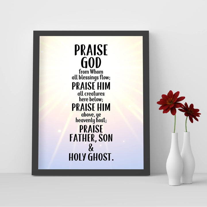 Praise God From Whom All Blessings Flow Christian Hymn Music Wall Art -8 x10" Inspirational Scripture Song Print -Ready to Frame. Classic Hymnal Decoration for Home-Office-Church &amp; Religious Decor!