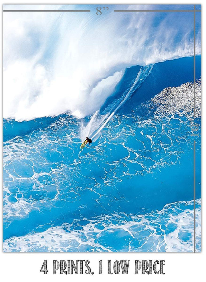 Surfing Lovers Monster Wave Set- 4 Piece Art Image Set of 8 x 10 Prints Ready to Frame. Modern Home D?cor, Office D?cor &amp; Wall Prints for Beach, Ocean and Surfing Themed Decor. Makes a Perfect Gift!