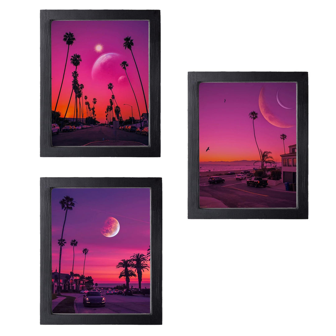 Purple Moons in Paradise Trio- 3 Image Set- Tropical Wall Art Prints- 8 x 10"s- Ready to Frame. Perfect Island Beach Pictures for Home-Beach House-Ocean Themed Decor. Great Gift for Beach Lovers!