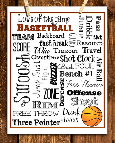 Basketball Fundamentals Word Art-8 x 10"-Poster Print- Ready To Frame. Motivational Wall Art with Key"Game Talk". Sports Home Decor-Bedroom Decor. Great for Locker Room-Gym-Man Cave. Love of The Game