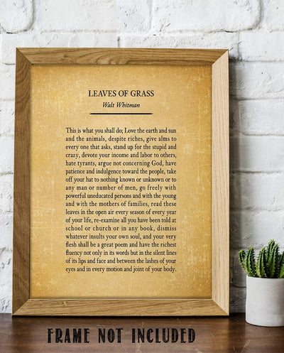 Leaves Of Grass- Walt Whitman Poem Page Print- 8 x 10" Poetic Wall Art. Distressed Parchment Print-Ready To Frame. Retro Home-Office-Study-School-Library Decor. Great Art Gift for Poetry Fans.