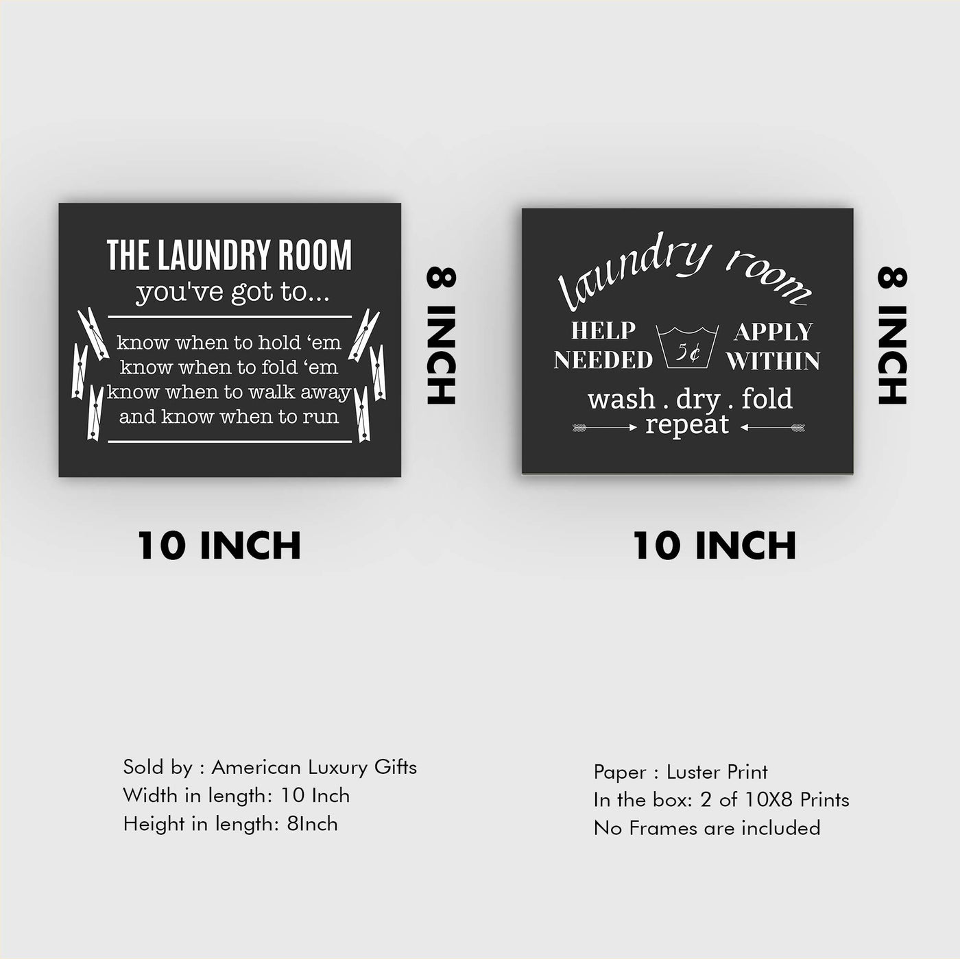 Funny Laundry Room Signs- (2) 10 x 8" Rustic Wall Decor Prints-Ready to Frame."The Laundry Room" &"Help Needed-Apply Within" Fun Home-Farmhouse Decor. Humorous Accessories to Inspire Home Duties!