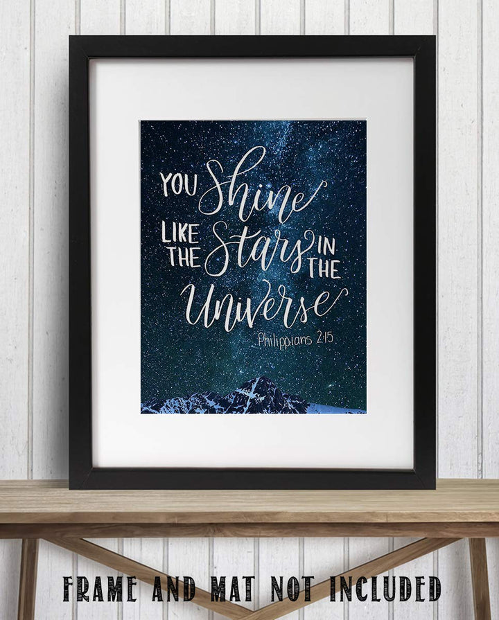You Shine Like The Stars In The Universe Philippians 2:15- Bible Verse Wall Art- 8x10"- Modern Typographic Design- Poster Print-Ready to Frame. Home-Office-Church D?cor. Great Christian Gift.