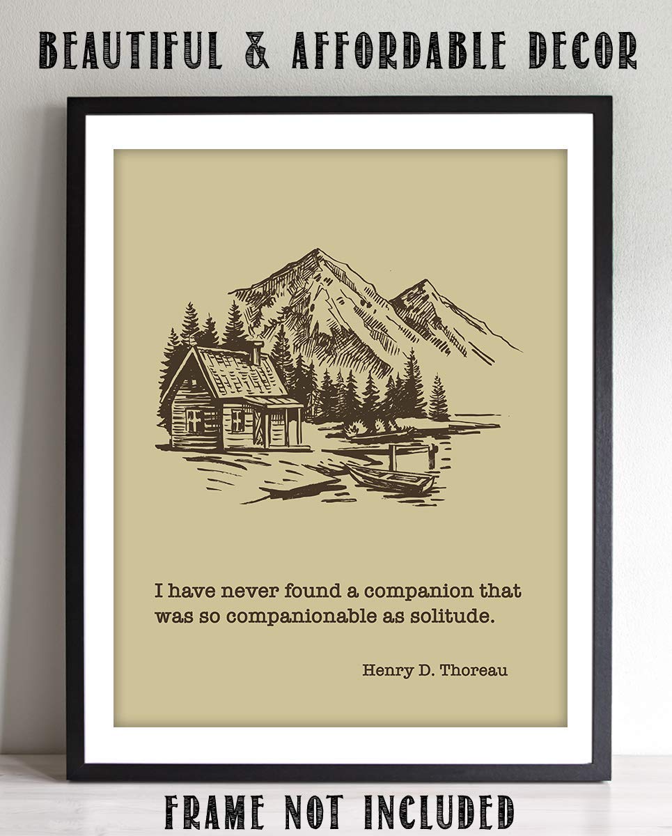 Henry D. Thoreau Quotes Wall Art- ?Solitude Makes a Great Companion?- 8 x 10"-Typographic Art Print-Ready to Frame. Rustic Home-Office-School-Lodge D?cor. Perfect Philosophical Gift for Inspiration!