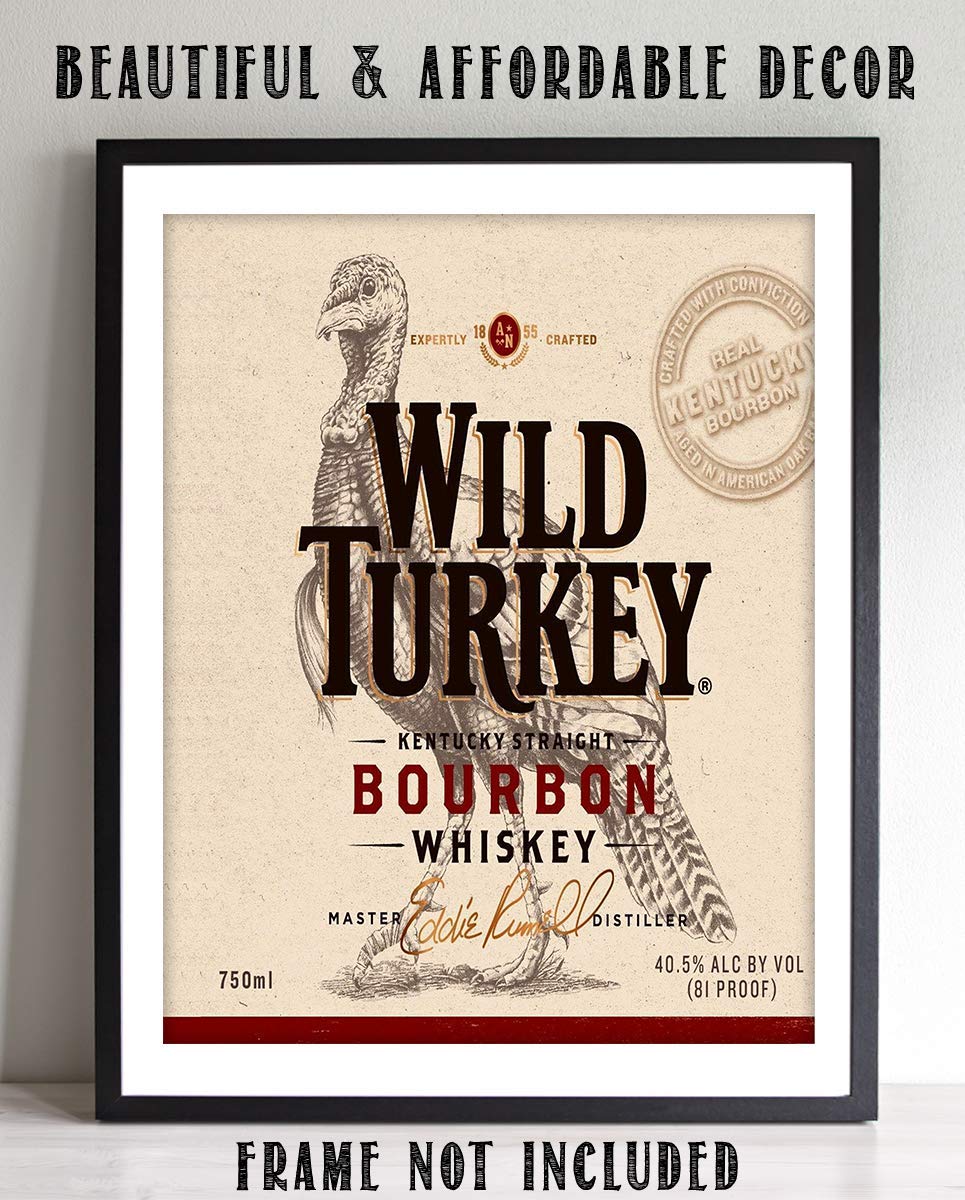 Wild Turkey Bourbon Label- Wall Art Sign- 8 x 10"-Genuine Replica Print-Ready to Frame. Home D?cor-Dining D?cor. A Must For Kentucky Bourbon Whiskey Fans. Perfect Addition To Man Cave-Dorm-Bar-Garage.