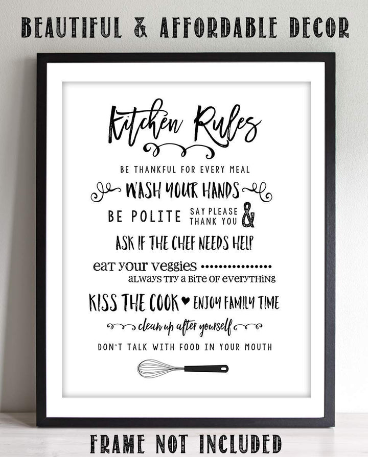 Kitchen Rules for Good Manners- Funny Kitchen Sign- 8 x 10" Print Wall Art- Ready to Frame. Home D?cor &amp; Kitchen D?cor. Fun Reminders For Some Rules To Teach Your Children- Joint Point to Sign :)-