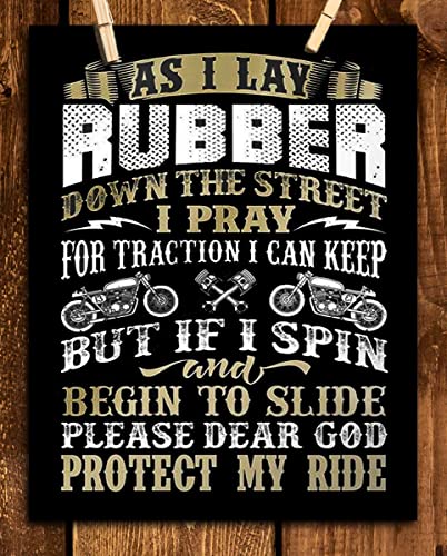 "Lay Rubber &amp; Dear God Protect My Ride"-Funny Garage Wall Print-8 x10"