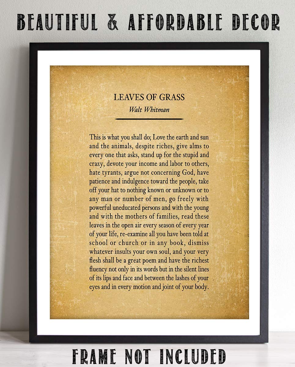 Leaves Of Grass- Walt Whitman Poem Page Print- 8 x 10" Poetic Wall Art. Distressed Parchment Print-Ready To Frame. Retro Home-Office-Study-School-Library Decor. Great Art Gift for Poetry Fans.