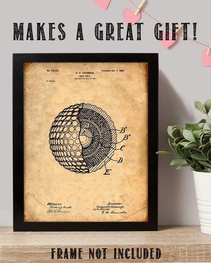 Golf Ball-Patent Print- 8 x10" Golf Wall Art Decor- Parchment Prints Replica- Ready To Frame. Golf Gifts- Home Decor- Office Decor. Great for Man Cave, Club House, Bar or 19th Hole.