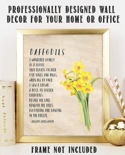 Daffodils-I Wandered Lonely as a Cloud by William Wordsworth-Poetic Wall Art Print-8 x 10" Wall Decor-Ready to Frame. Rustic Floral Daffodil Design. Home-Office-Library Decor. Great Poetry Art Gift!