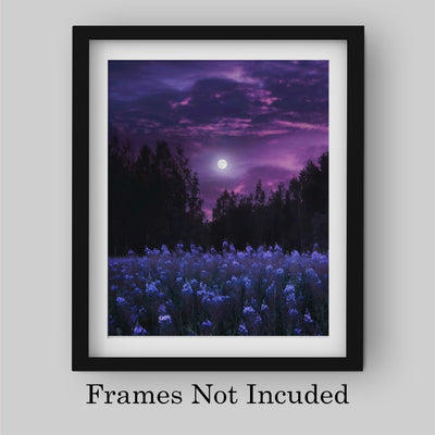 Moon in Lavender Field Inspirational Wall Art -8 x 10" Purple Full Moon Over Flower Field Picture Print -Ready to Frame. Home-Office-Living Room Decor. Perfect for Nature Themes & Relaxing Prints.