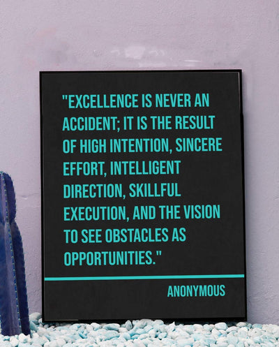 Excellence is Never An Accident- Inspirational Quotes-Wall Sign. 8 x 10" Typographic Art Print-Ready to Frame. Modern Motivational Home-Office-School D?cor. Great Reminder-Execute Your Plan To Win!