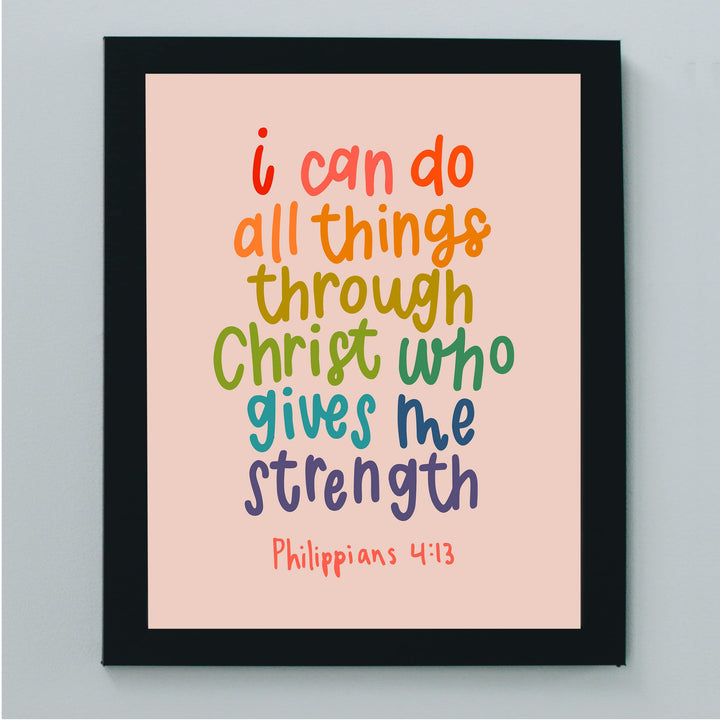 I Can Do All Things Through Christ Who Gives Me Strength-Bible Verse Wall Art -8 x 10" Scripture Poster Print -Ready to Frame. Home-Office-Church-School Decor &amp; Christian Gifts! Philippians 4:13.
