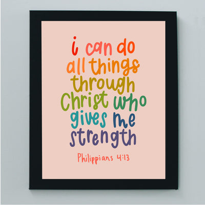 I Can Do All Things Through Christ Who Gives Me Strength-Bible Verse Wall Art -8 x 10" Scripture Poster Print -Ready to Frame. Home-Office-Church-School Decor & Christian Gifts! Philippians 4:13.