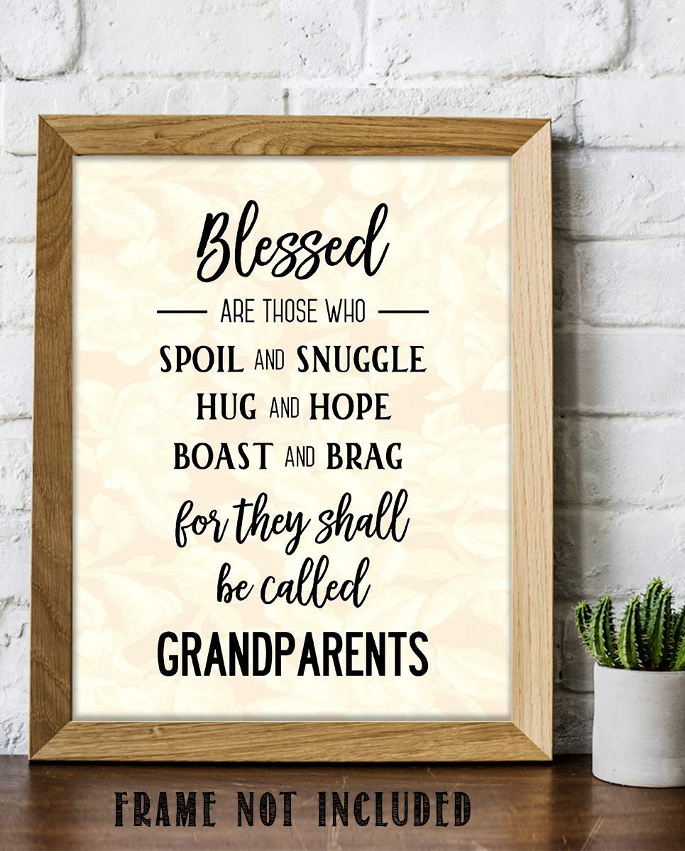 Grandparents-Blessed Wall Art- 8 x 10" Wall Decor-Ready to Frame. Modern Typographic Floral Silhouette Print. Great Home-Office Decor. Perfect Heartfelt &amp; Inspirational Gift to Brag on Grandkids.