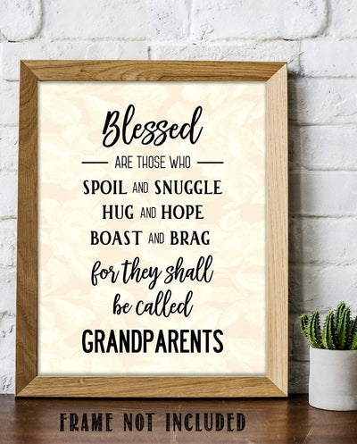 Grandparents-Blessed Wall Art- 8 x 10" Wall Decor-Ready to Frame. Modern Typographic Floral Silhouette Print. Great Home-Office Decor. Perfect Heartfelt & Inspirational Gift to Brag on Grandkids.