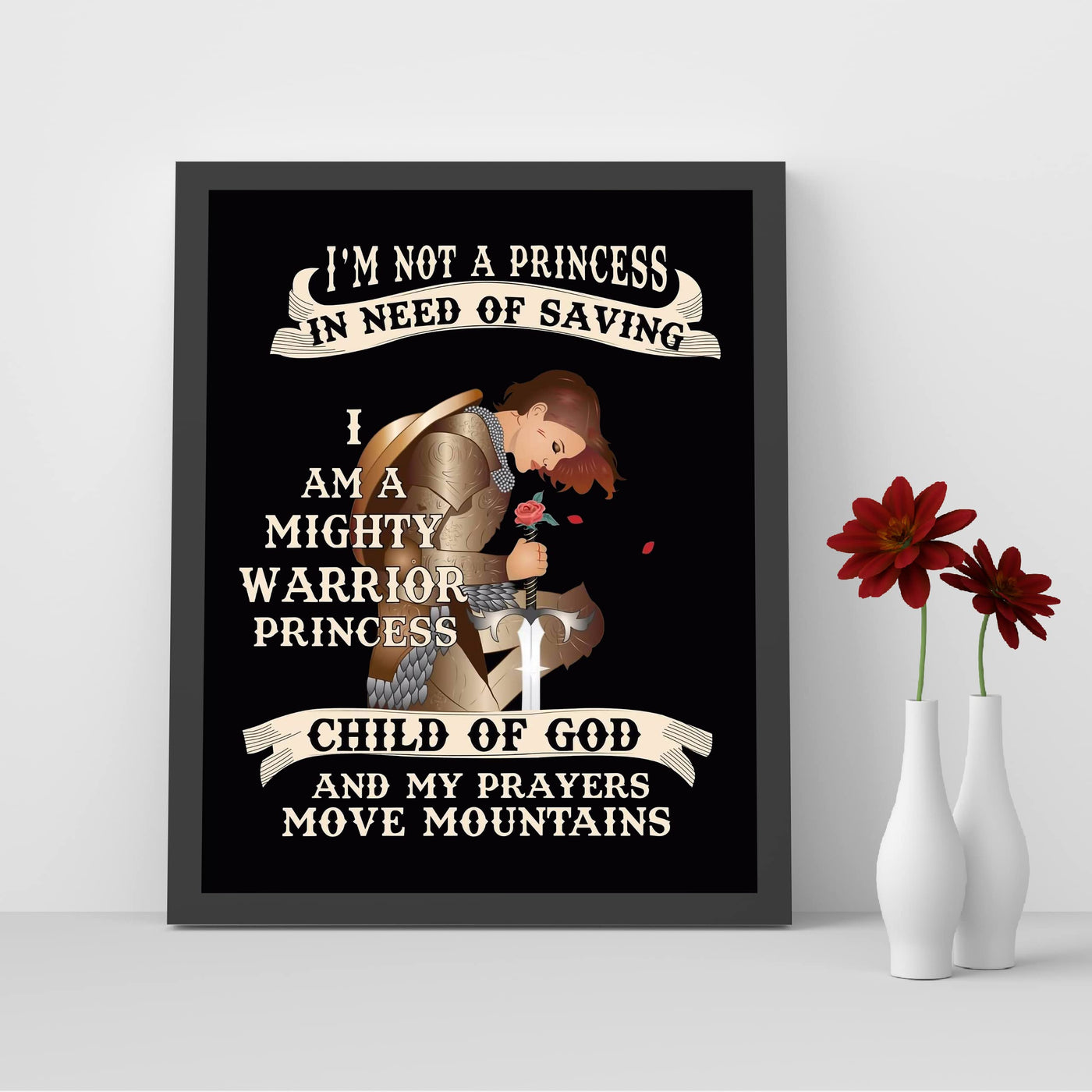 I'm A Mighty Warrior Princess- Inspirational Christian Wall Art -8x10"-Armor of God Wall Print -Ready to Frame. Home-Bedroom-Office-Church Decor. Great Gift for Confidence in All Women-Teens-Girls!