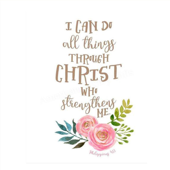 I Can Do ALL Things Thru Christ Philippians 4:13- Bible Verse Wall Art- 8x10"- Scripture Wall Print-Ready to Frame. Modern Floral Design. Home Decor-Office D?cor-Christian Gifts. God Gives Us Power!