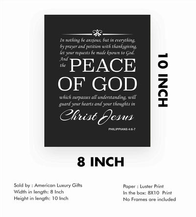 Peace of God Will Guard Your Hearts and Your Thoughts- Philippians 4:6-7 Bible Verse Wall Print- 8 x 10"- Ready To Frame. Inspirational Scripture Wall Art Ideal for Home-Office-Church D?cor.