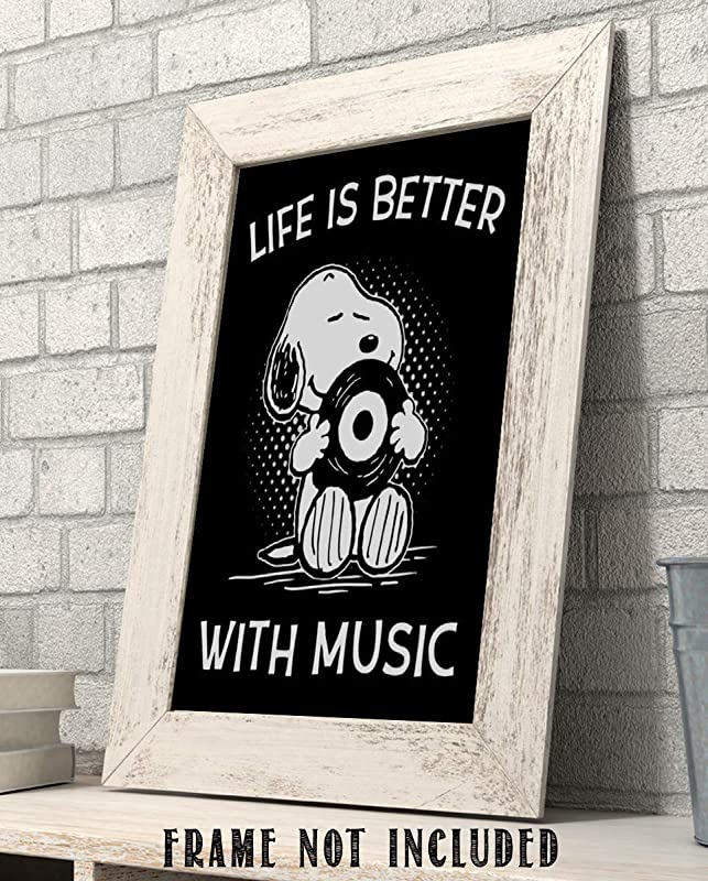 "Life is Better With Music" Snoopy Quotes- Poster Print- 8 x 10"