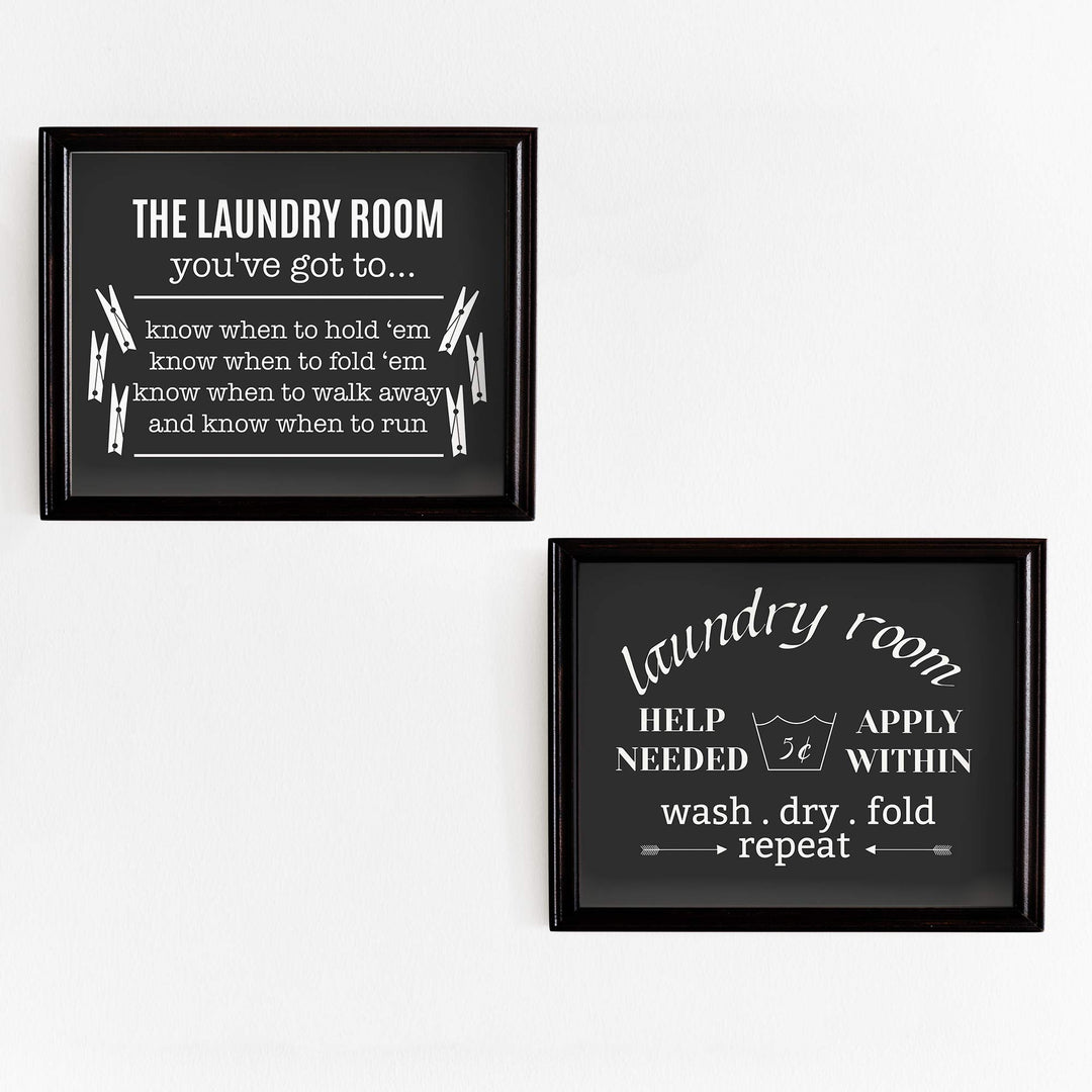 Funny Laundry Room Signs- (2) 10 x 8" Rustic Wall Decor Prints-Ready to Frame."The Laundry Room" &amp;"Help Needed-Apply Within" Fun Home-Farmhouse Decor. Humorous Accessories to Inspire Home Duties!