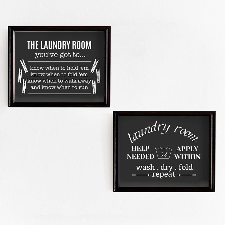 Funny Laundry Room Signs- (2) 10 x 8" Rustic Wall Decor Prints-Ready to Frame."The Laundry Room" &amp;"Help Needed-Apply Within" Fun Home-Farmhouse Decor. Humorous Accessories to Inspire Home Duties!