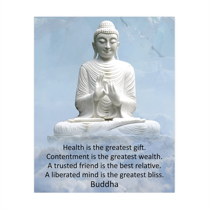 Buddha Quotes-"Health Is the Greatest Gift" -Spiritual Wall Art -8 x 10" Typographic Wall Print w/Buddha Statue Image -Ready to Frame. Perfect Decor Home-Yoga Studio-Office-Zen-Meditation!